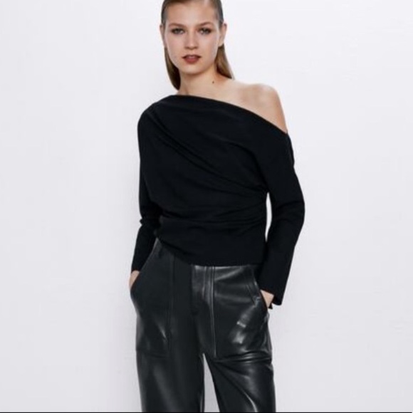 zara black one shoulder top